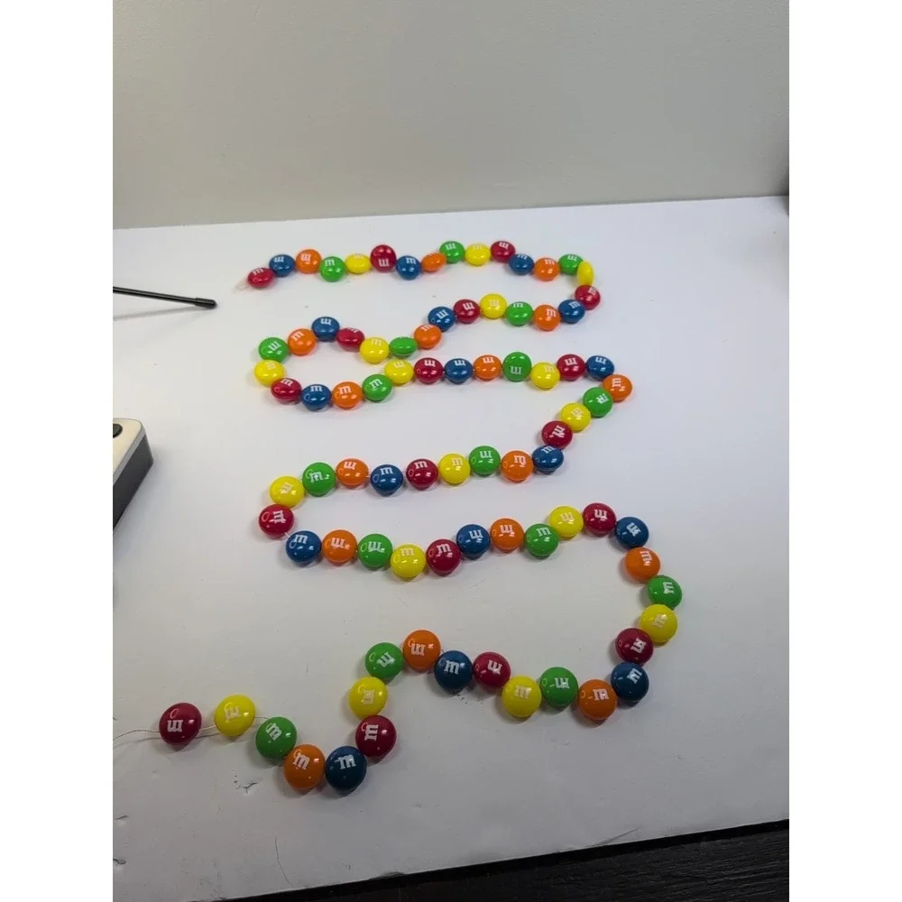 M&M Garland candy decor rainbow red blue green Vintage See Pics